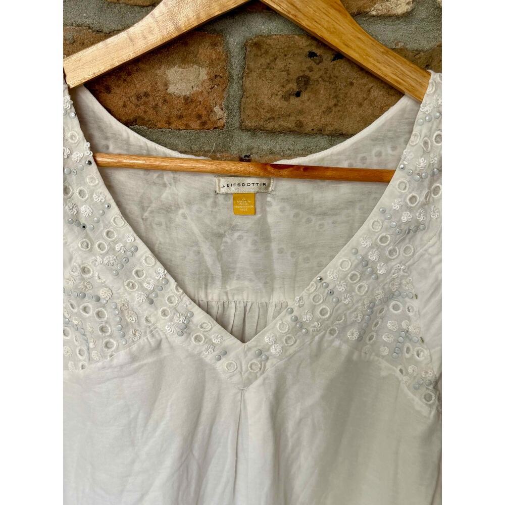 Leifsdottir Anthropologie White Eyelet Beaded Cotton Silk Top Boho Size 4 - Picture 2 of 8